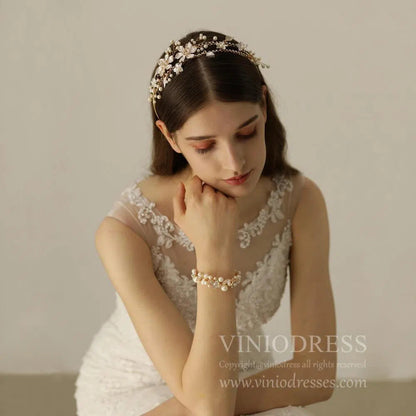 Crystal Blossom and Pearl Bridal Bracelet AC1095-Bridal Jewelry 2025 -Viniodress-As Picture-