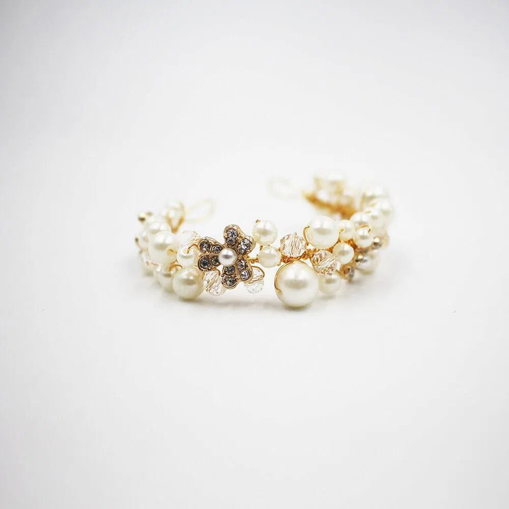 Crystal Blossom and Pearl Bridal Bracelet AC1095-Bridal Jewelry-Viniodress-As Picture-Viniodress