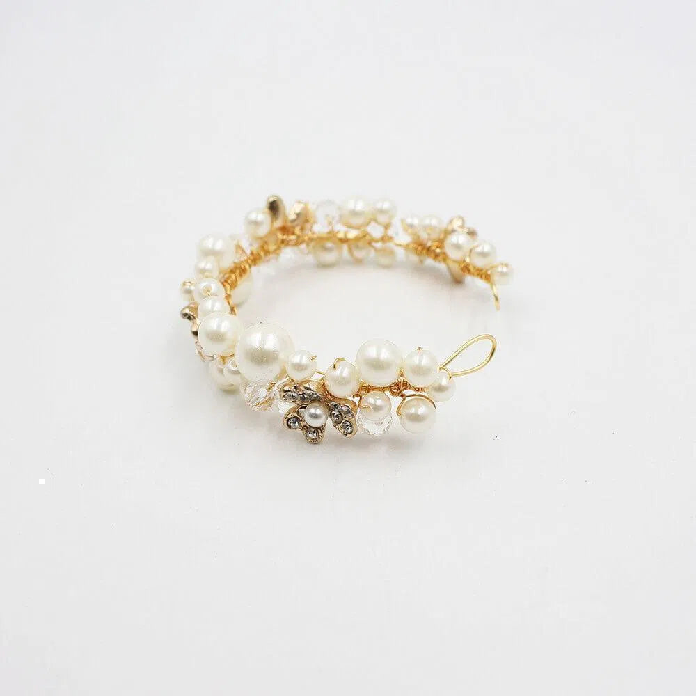 Crystal Blossom and Pearl Bridal Bracelet AC1095-Bridal Jewelry-Viniodress-As Picture-Viniodress