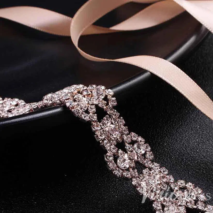 Crystal Bridal Sashes Viniodress AC1037-Sashes & Belts 2025 -Viniodress-Rose Gold-