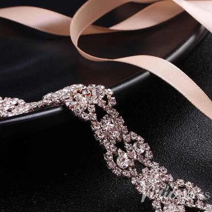 Crystal Bridal Sashes Viniodress AC1037-Sashes & Belts 2025 -Viniodress-Rose Gold-