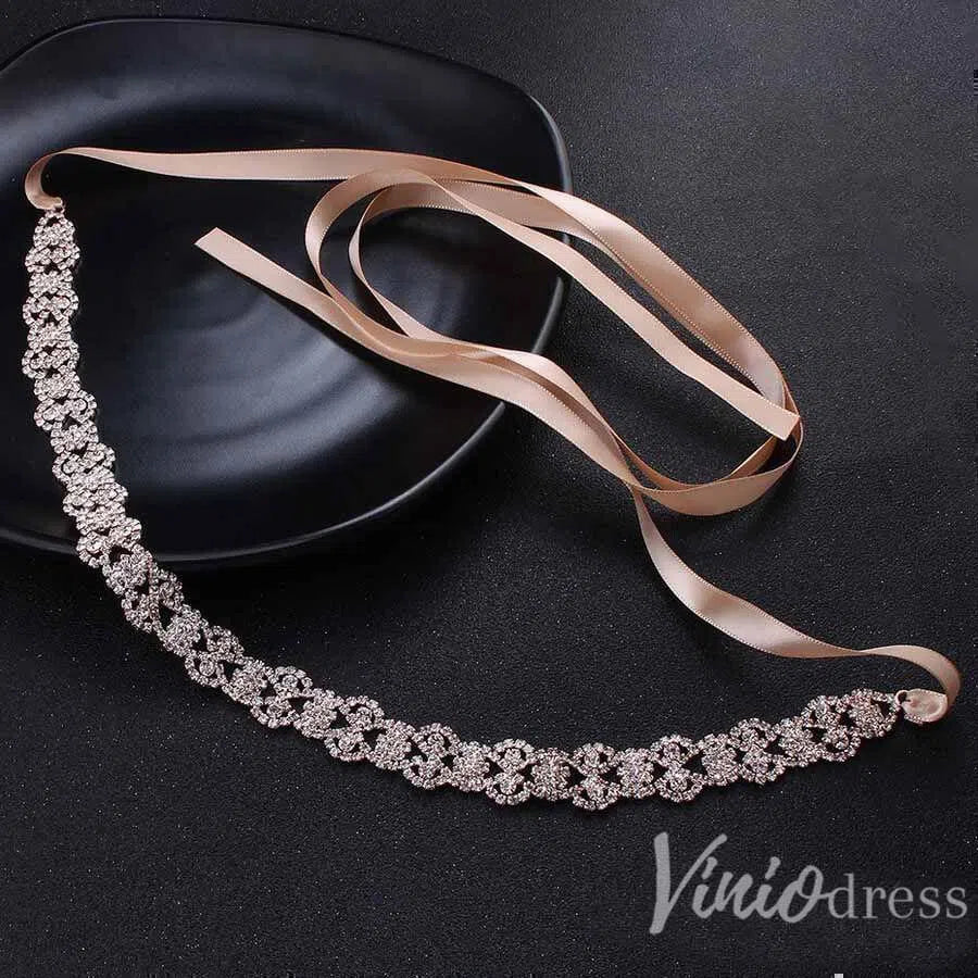 Crystal Bridal Sashes Viniodress AC1037-Sashes & Belts 2025 -Viniodress-Rose Gold-