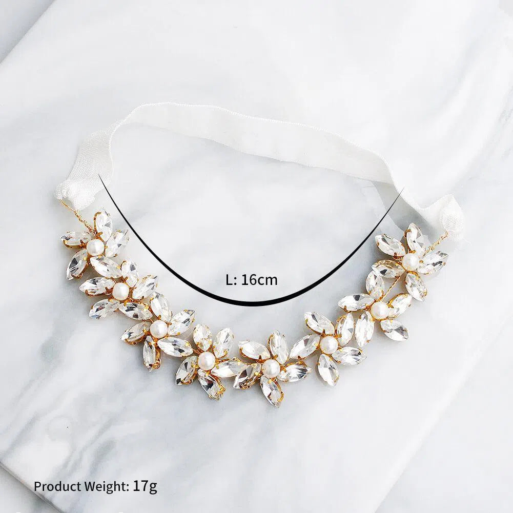 Crystal Flower Bridal Garter with Pearls AC1033-Bridal Jewelry 2025 -Viniodress-Gold-