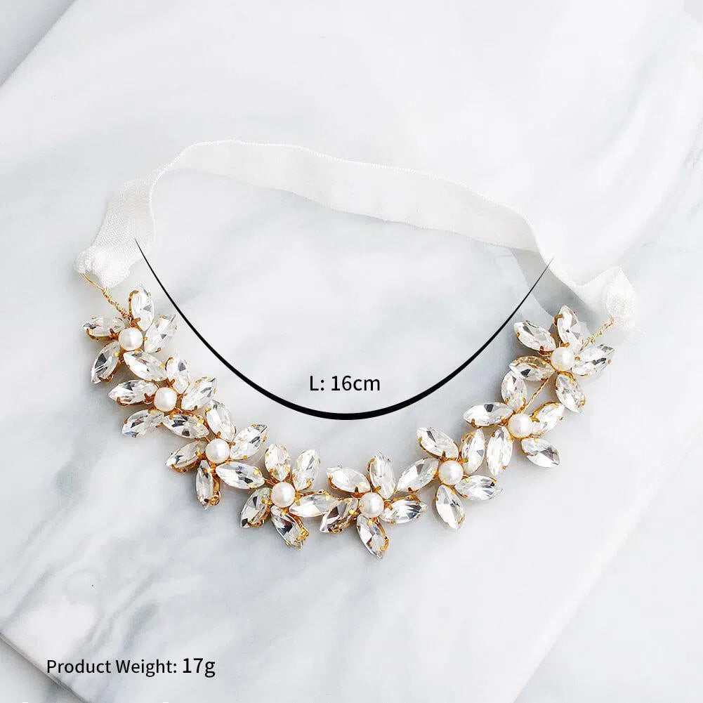 Crystal Flower Bridal Garter with Pearls AC1033-Bridal Jewelry-Viniodress-Gold-Viniodress