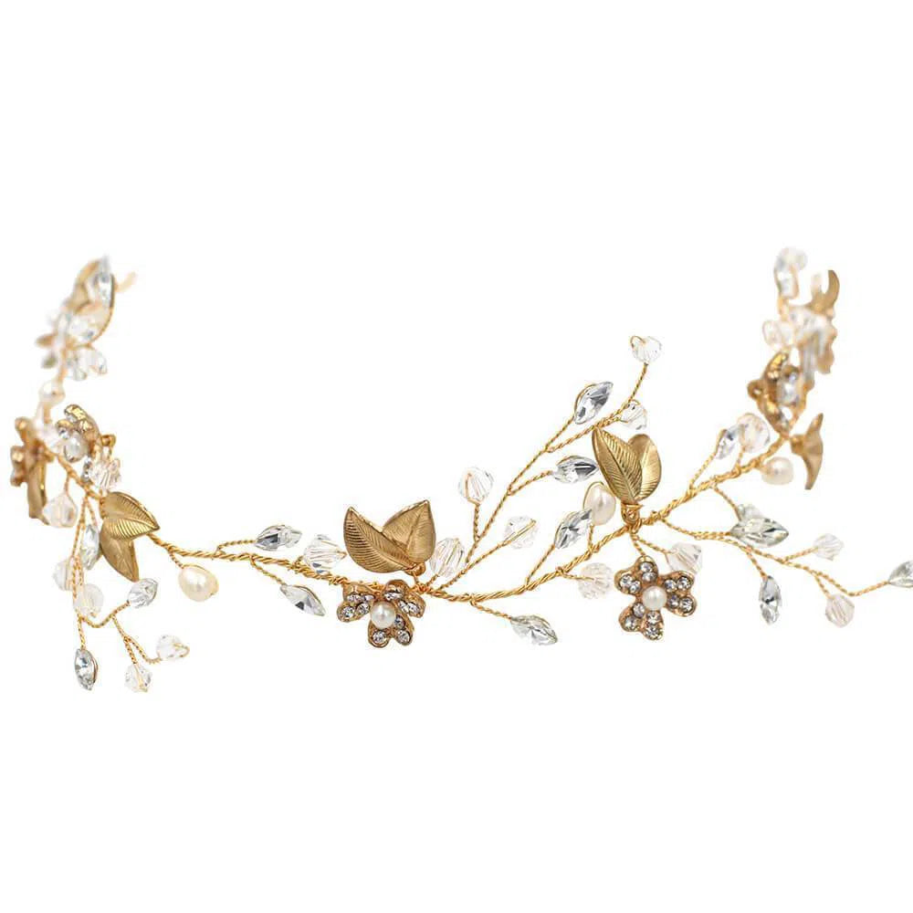 Crystal Gold Leaf Wedding Headband Viniodress ACC1120-Headpieces 2025 -Viniodress-Gold-
