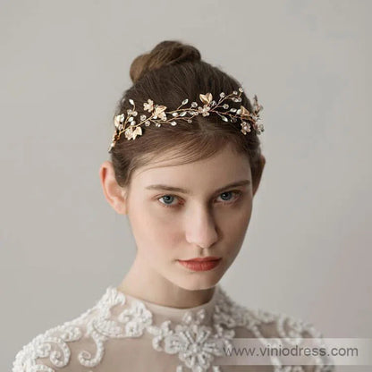 Crystal Gold Leaf Wedding Headband Viniodress ACC1120-Headpieces 2025 -Viniodress-Gold-