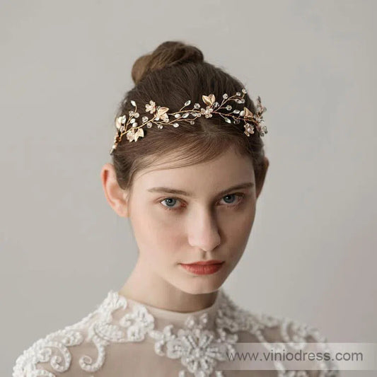 Crystal Gold Leaf Wedding Headband Viniodress ACC1120-Headpieces 2025 -Viniodress-Gold-