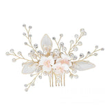 Crystal Pearl Spray Bridal Comb with Flowers AC1041-Headpieces-Viniodress-Gold-Viniodress