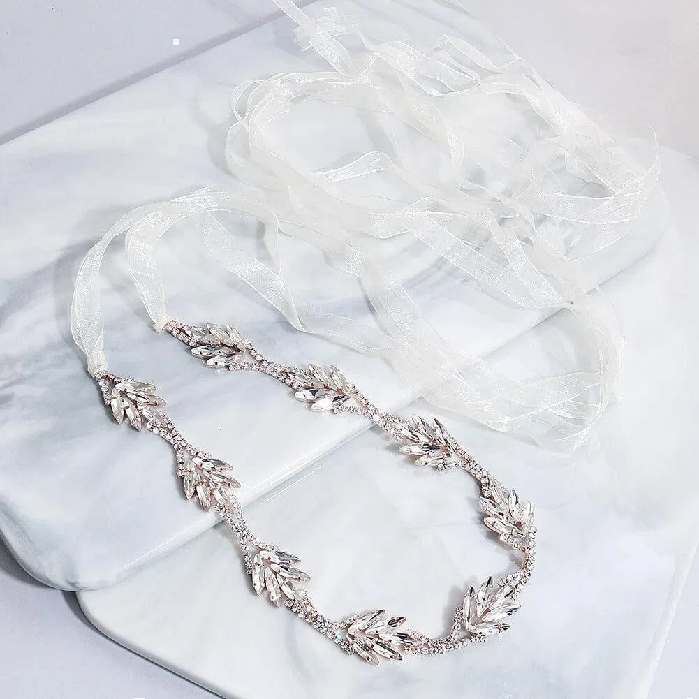 Crystal Spray Bridal Sash AC1031-Sashes & Belts 2025 -Viniodress-Rose Gold-