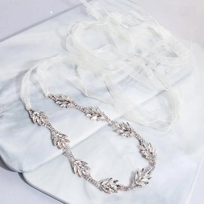Crystal Spray Bridal Sash AC1031-Sashes & Belts 2025 -Viniodress-Rose Gold-