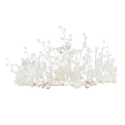 Crystal Spray Bridal Tiara Pearls Quinceanera Crown AC1092-Headpieces 2025 -Viniodress-Silver-