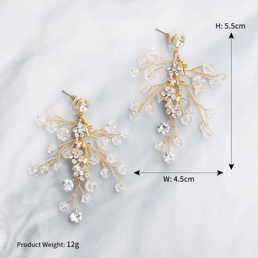 Crystal Spray Earrings AC1079-Bridal Jewelry 2025 -Viniodress-Gold-