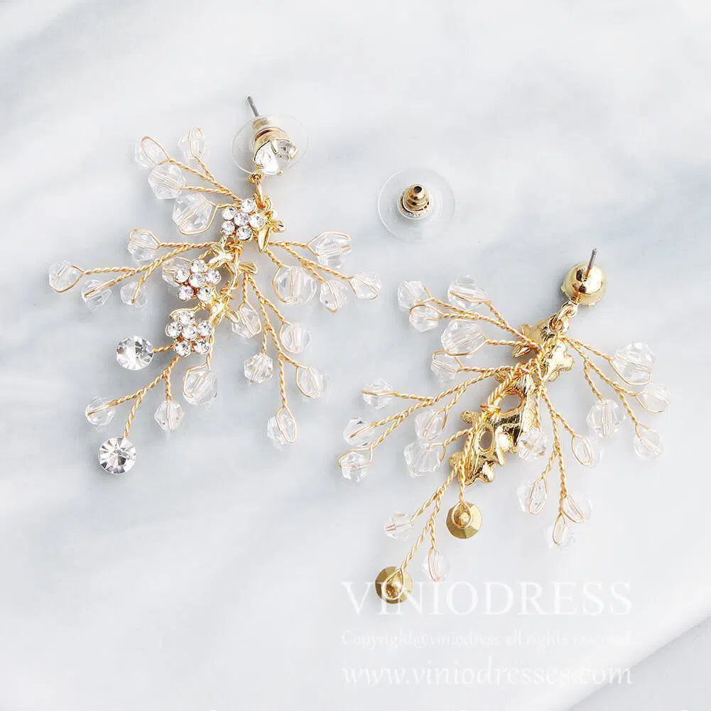 Crystal Spray Earrings AC1079-Bridal Jewelry 2025 -Viniodress-Gold-