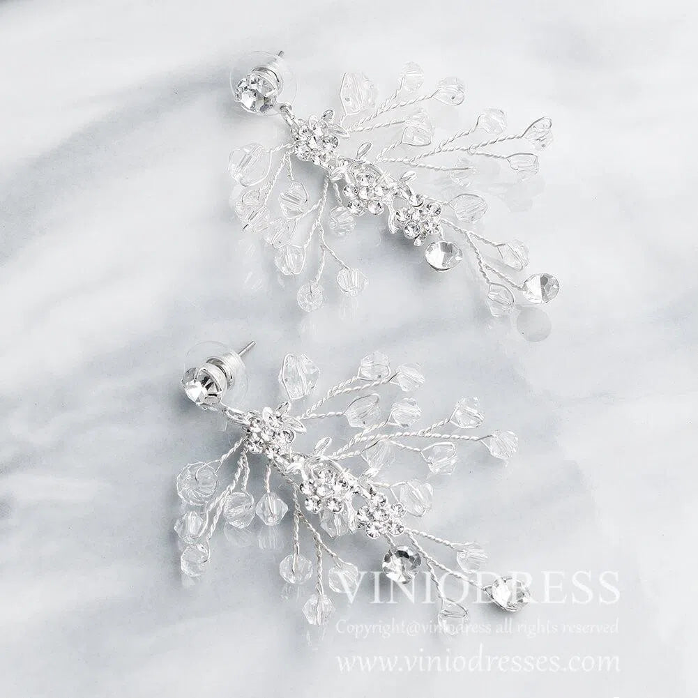 Crystal Spray Earrings AC1079-Bridal Jewelry 2025 -Viniodress-Silver-
