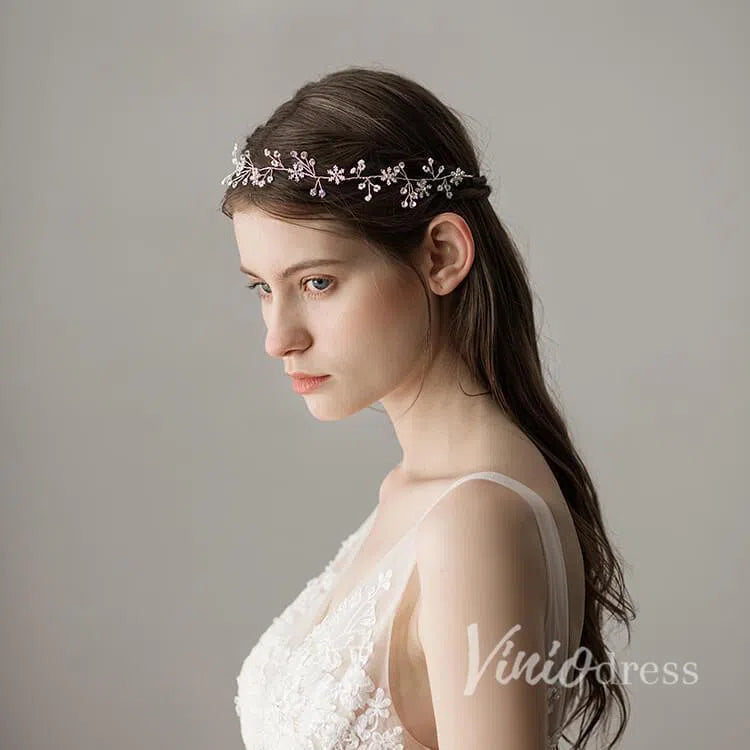 Crystal Sprig Bridal Headpiece Headband ACC1099-Headpieces 2025 -Viniodress-Silver-