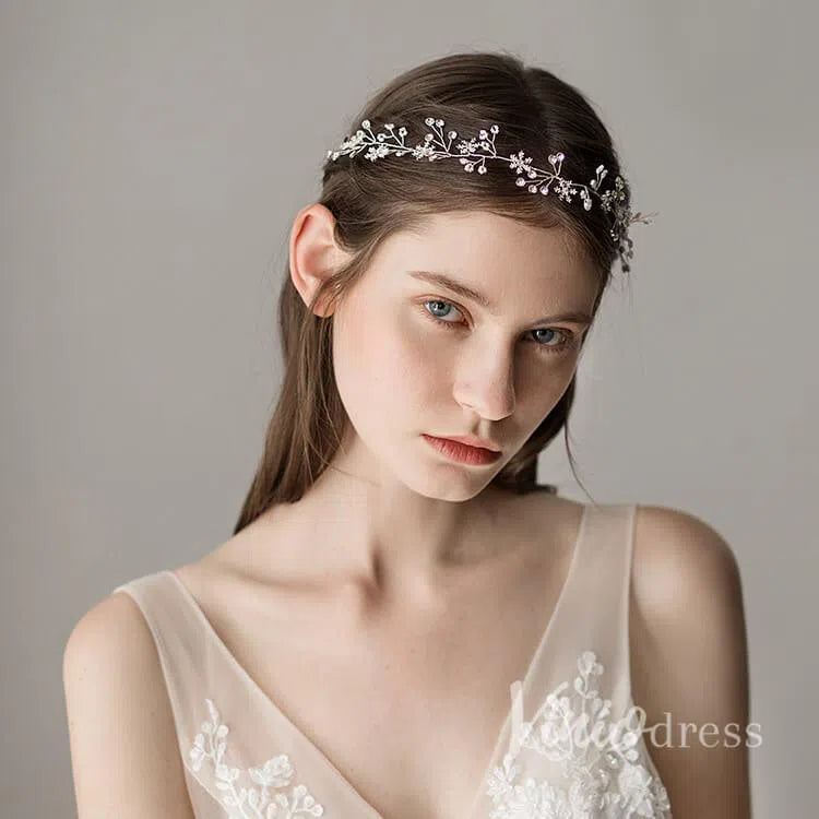 Crystal Sprig Bridal Headpiece Headband ACC1099-Headpieces 2025 -Viniodress-Silver-