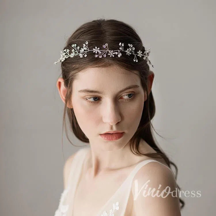 Crystal Sprig Bridal Headpiece Headband ACC1099-Headpieces 2025 -Viniodress-Silver-