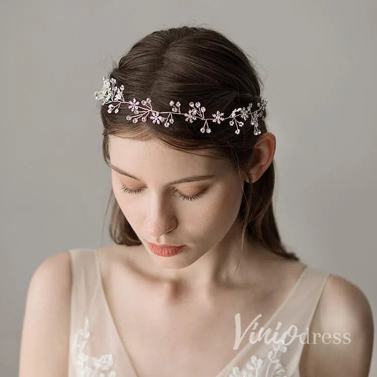 Crystal Sprig Bridal Headpiece Headband ACC1099-Headpieces-Viniodress-Silver-Viniodress