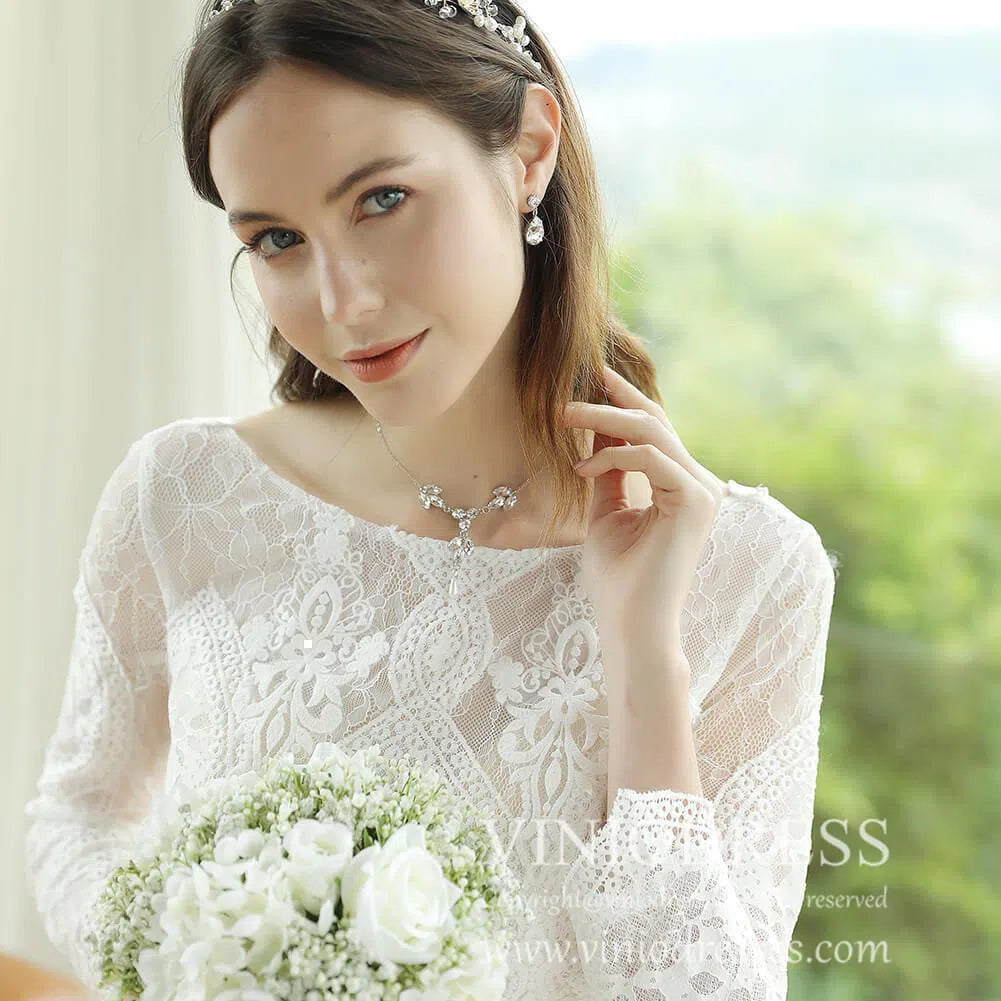 Crystals and Pearls Tie Backdrop Necklace Viniodress AC1026-Bridal Jewelry 2025 -Viniodress-Silver-