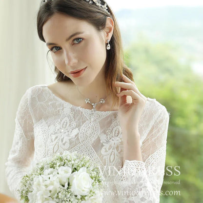 Crystals and Pearls Tie Backdrop Necklace Viniodress AC1026-Bridal Jewelry 2025 -Viniodress-Silver-