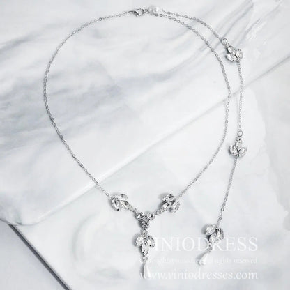 Crystals and Pearls Tie Backdrop Necklace Viniodress AC1026-Bridal Jewelry 2025 -Viniodress-Silver-