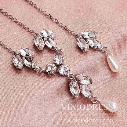 Crystals and Pearls Tie Backdrop Necklace Viniodress AC1026-Bridal Jewelry 2025 -Viniodress-Silver-