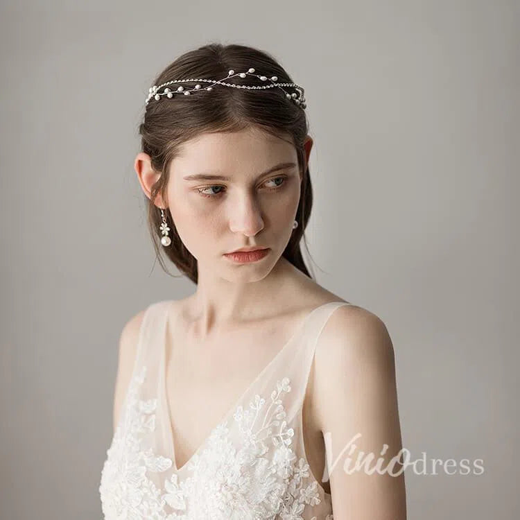 Crystals Bridal Headband with Pearls Viniodress ACC1090-Headpieces 2025 -Viniodress-Silver-