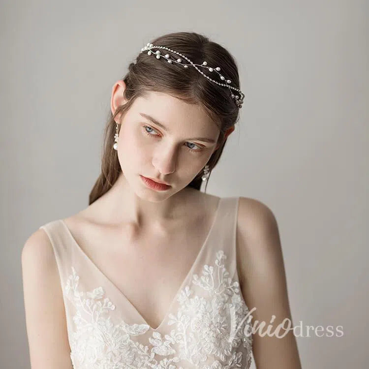 Crystals Bridal Headband with Pearls Viniodress ACC1090-Headpieces 2025 -Viniodress-Silver-
