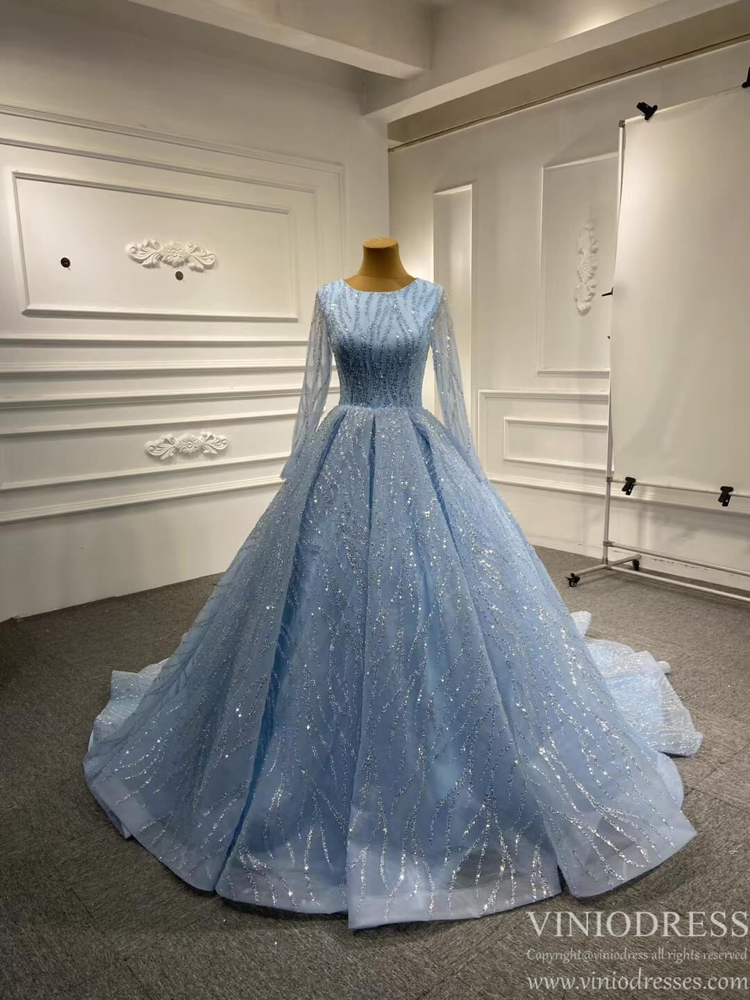 Prom Dress 2025 Customized Ball Gown Luxury Beaded Wedding Dresses 67331 viniodress-unique wedding dresses-Light Blue-Custom Size-Viniodress