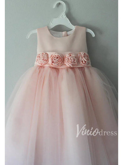 Cute 3D Rose Appliqué Blush Pink Flower Girl Dresses GL1001-flower girl dresses 2025 -Viniodress-Blush Pink-Custom Size-
