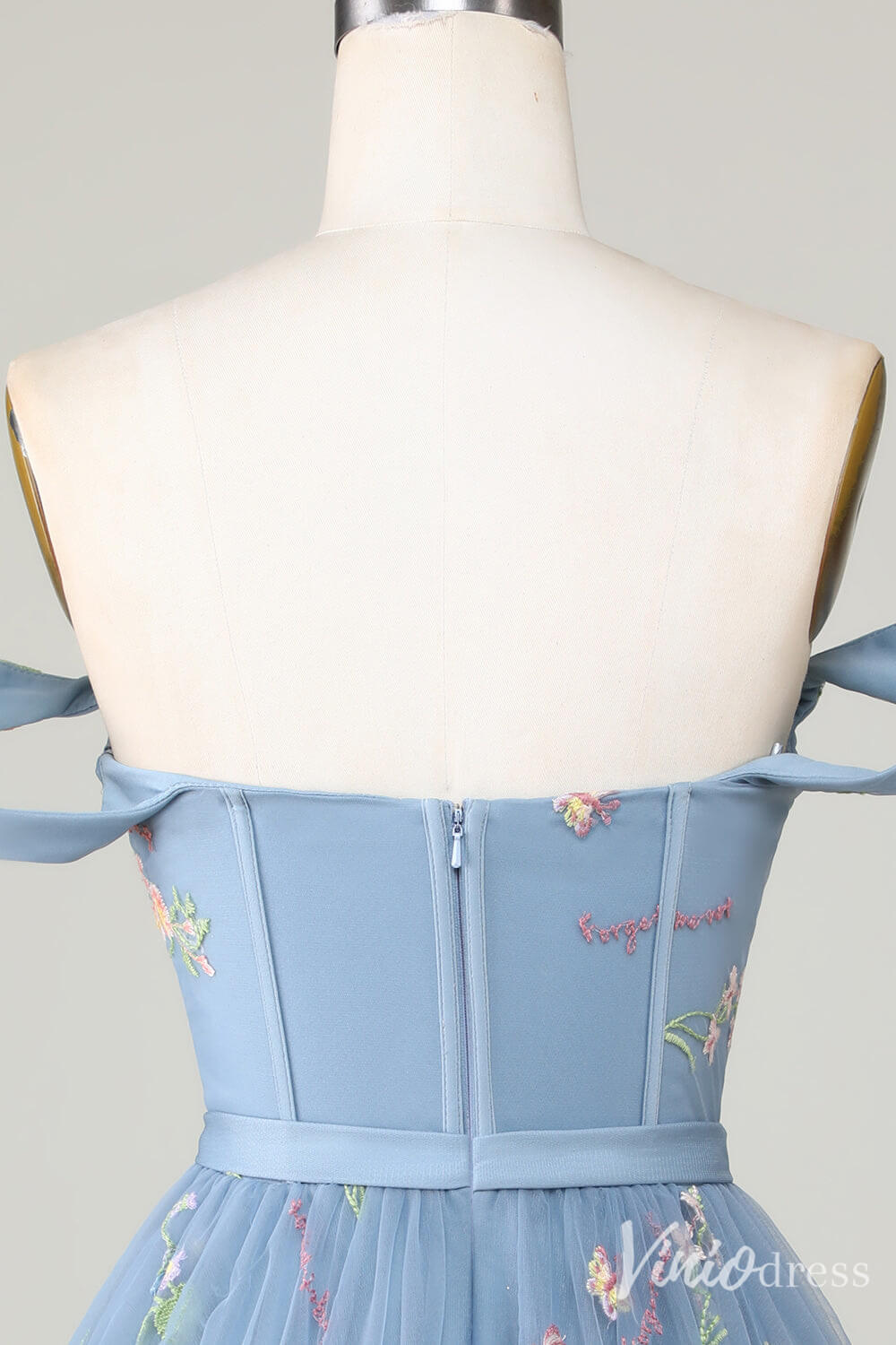 Cute A Line Lace Applique Homecoming Dresses Off the Shoulder Back to School Dress S24009-prom dresses 2025 -Viniodress-Dusty Blue-Custom Size-