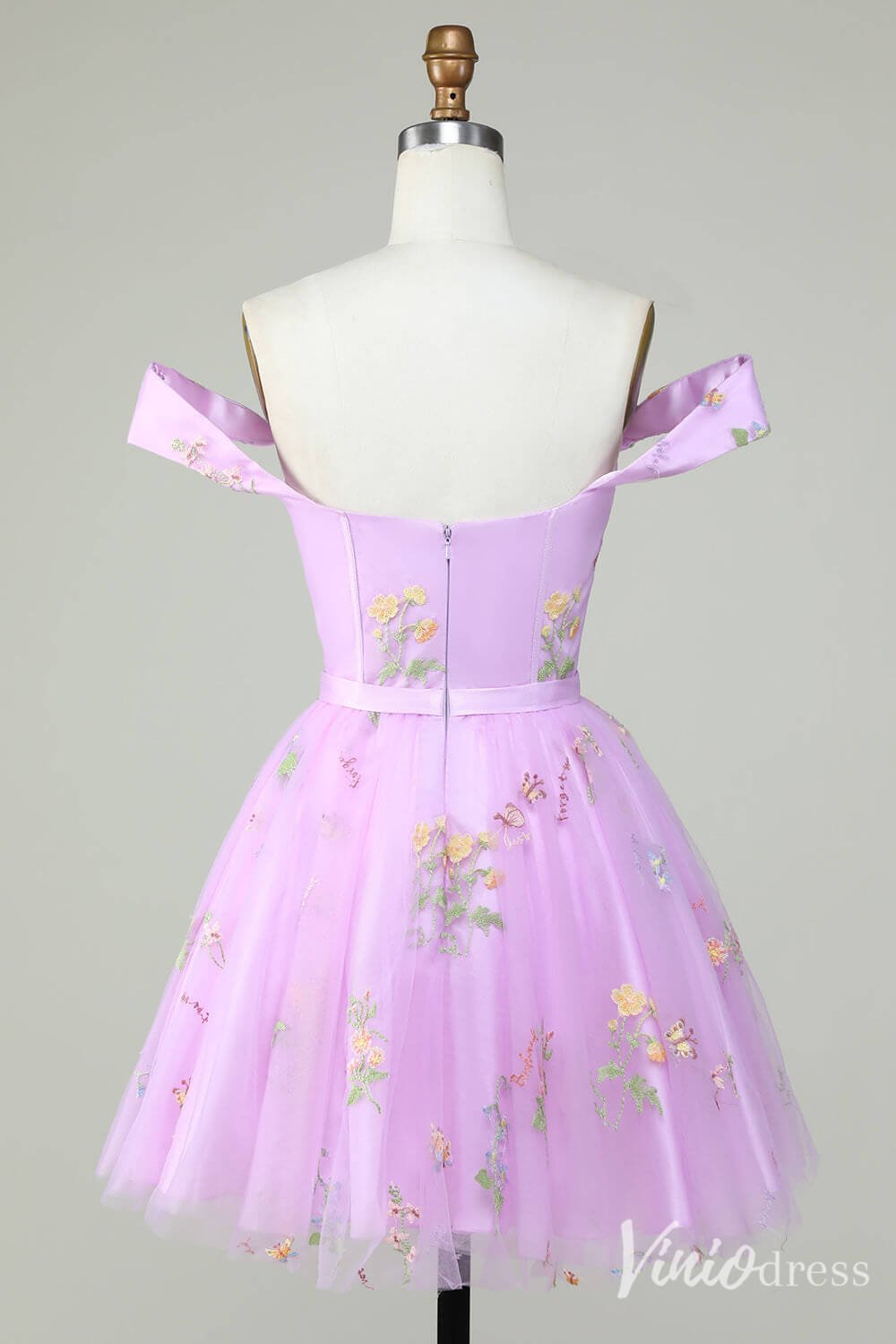 Cute A Line Lace Applique Homecoming Dresses Off the Shoulder Back to School Dress S24009-prom dresses 2025 -Viniodress-Dusty Blue-Custom Size-