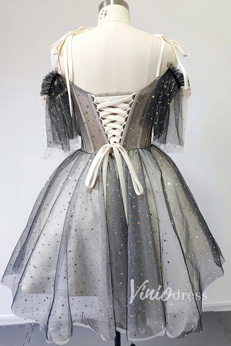 Cute Black Sparkly Homecoming Dresses for Teens SD1224-Homecoming Dresses 2025 -Viniodress-Black-Custom Size-