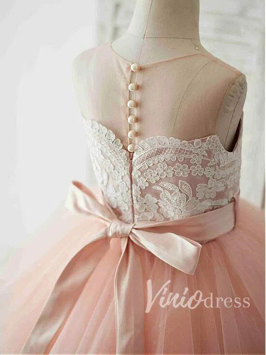 Cute Blush Pink Flower Girl Dresses with Tiered Skirt GL1004-flower girl dresses 2025 -Viniodress-Blush Pink-Custom Size-