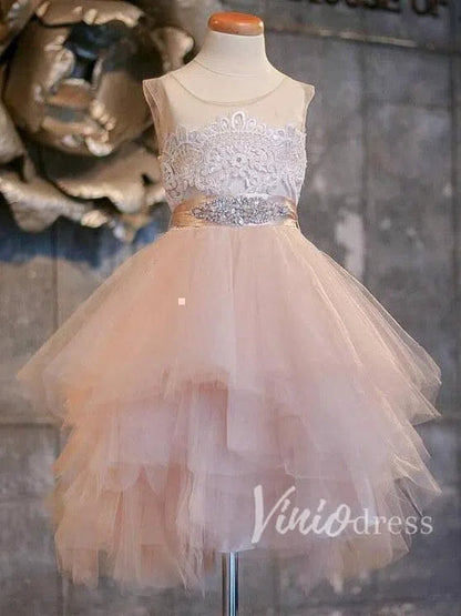 Cute Blush Pink Flower Girl Dresses with Tiered Skirt GL1004-flower girl dresses 2025 -Viniodress-Blush Pink-Custom Size-