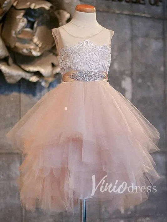 Cute Blush Pink Flower Girl Dresses with Tiered Skirt GL1004-flower girl dresses 2025 -Viniodress-Blush Pink-Custom Size-