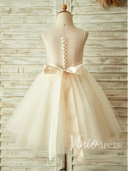 Cute Champagne Flower Girl Dresses with Beading Sash GL1016-flower girl dresses 2025 -Viniodress-Champagne-Custom Size-
