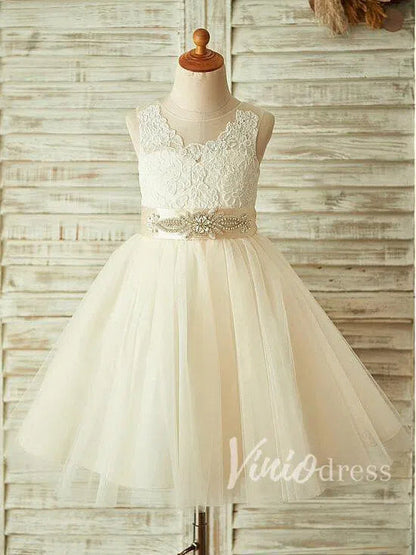 Cute Champagne Flower Girl Dresses with Beading Sash GL1016-flower girl dresses 2025 -Viniodress-Champagne-Custom Size-