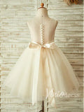 Cute Champagne Flower Girl Dresses with Beading Sash GL1016-flower girl dresses-Viniodress-Viniodress