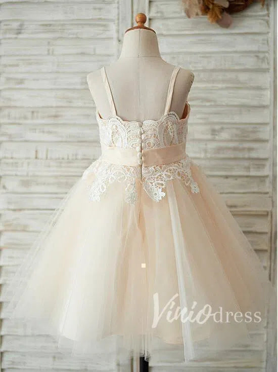 Cute Champagne Spaghetti Strap Flower Girl Dresses GL1023-flower girl dresses 2025 -Viniodress-Champagne-Custom Size-