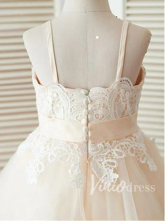 Cute Champagne Spaghetti Strap Flower Girl Dresses GL1023-flower girl dresses 2025 -Viniodress-Champagne-Custom Size-