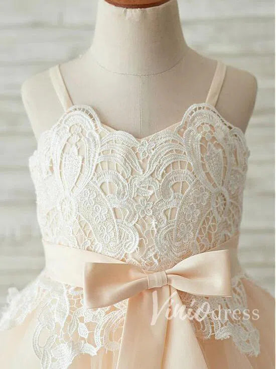 Cute Champagne Spaghetti Strap Flower Girl Dresses GL1023-flower girl dresses 2025 -Viniodress-Champagne-Custom Size-