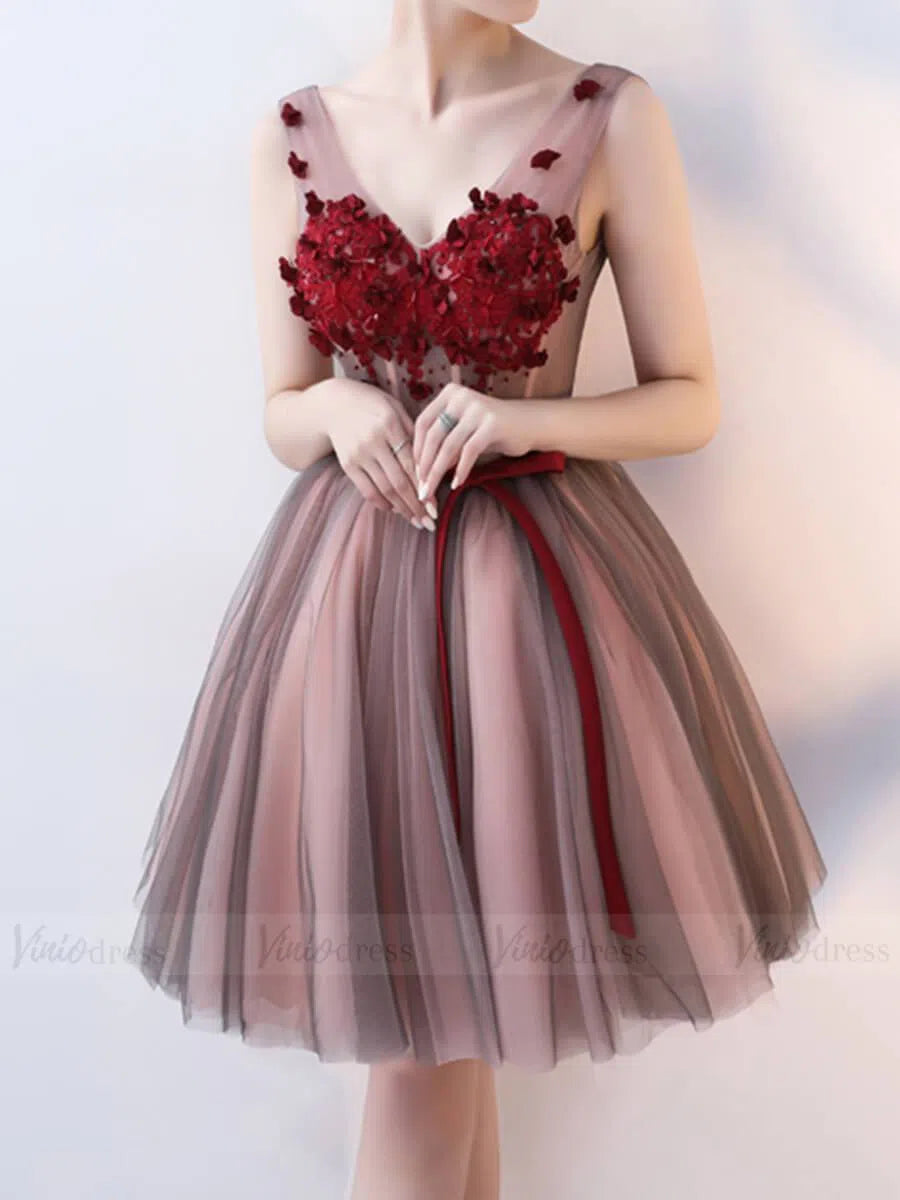 Short Prom Dresses 2025 Cute Dark Red Homecoming Dresses Corset Back SD1173-homecoming dresses-Viniodress-Burgundy-Custom Size-Viniodress