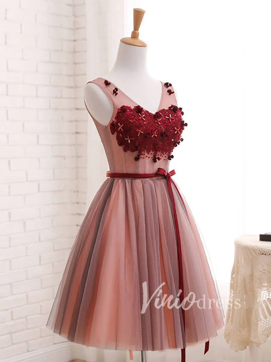 Short Prom Dresses 2025 Cute Dark Red Homecoming Dresses Corset Back SD1173-homecoming dresses-Viniodress-Burgundy-Custom Size-Viniodress