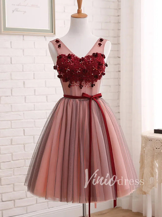 Short Prom Dresses 2025 Cute Dark Red Homecoming Dresses Corset Back SD1173-homecoming dresses-Viniodress-Burgundy-Custom Size-Viniodress