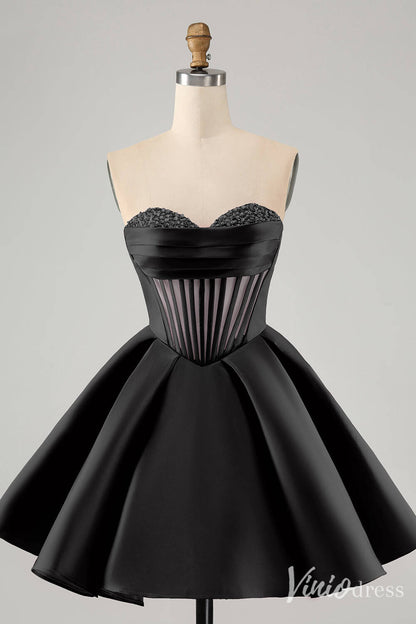 Cute Fuchsia Sweetheart Homecoming Dresses A Line Satin Back to School Dress S24016-prom dresses 2025 -Viniodress-Black-Custom Size-