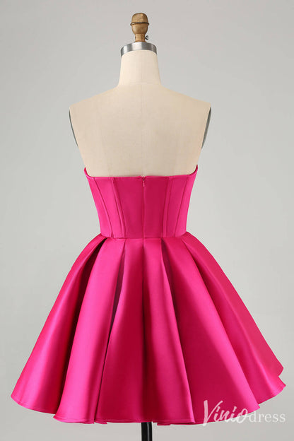Cute Fuchsia Sweetheart Homecoming Dresses A Line Satin Back to School Dress S24016-prom dresses 2025 -Viniodress-Fuchsia-Custom Size-