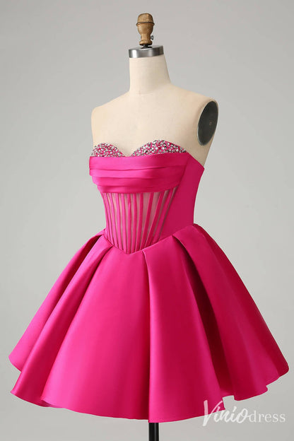 Cute Fuchsia Sweetheart Homecoming Dresses A Line Satin Back to School Dress S24016-prom dresses 2025 -Viniodress-Fuchsia-Custom Size-