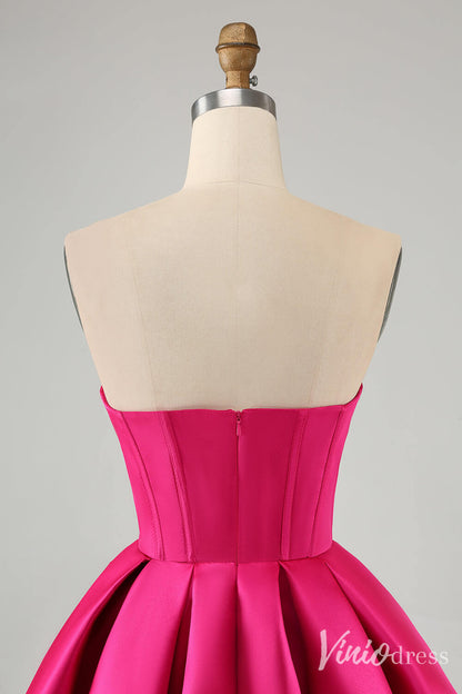 Cute Fuchsia Sweetheart Homecoming Dresses A Line Satin Back to School Dress S24016-prom dresses 2025 -Viniodress-Fuchsia-Custom Size-