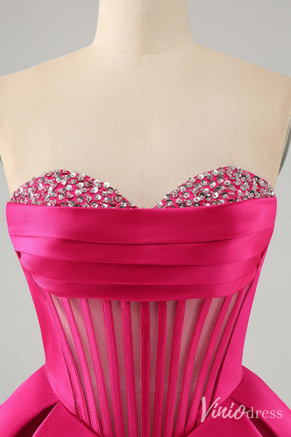 Cute Fuchsia Sweetheart Homecoming Dresses A Line Satin Back to School Dress S24016-prom dresses 2025 -Viniodress-Fuchsia-Custom Size-